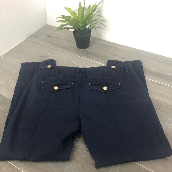 WHBM Crop Straight Blue Flap Pockets Gold Buttons Size 4S - Picture 3 of 8